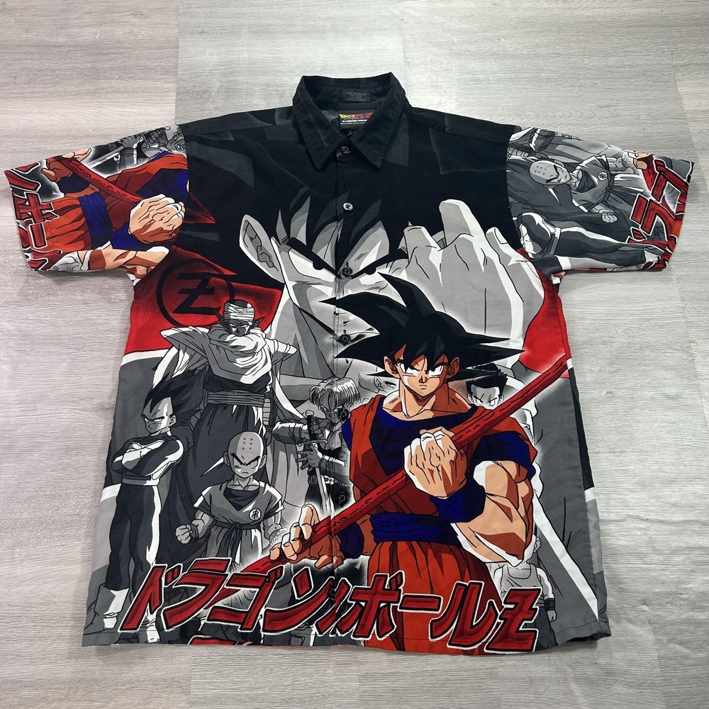 VINTAGE Dragon Ball Z Shirt Mens Medium Multicolor Goku Graphic Button Up Anime